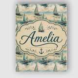 Personalised Name Classic Sailboats Sea Custom  Modern Room Accent Elegant Feature Canvas Wall Art Print Decor Picture Ready to Hang