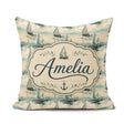 Custom Name Classic Sailboats Sea Painting Seamless Pattern Name Square Filled Cushion Throw Pillow Sofa Bed Home Decor Zip Washable UK Made