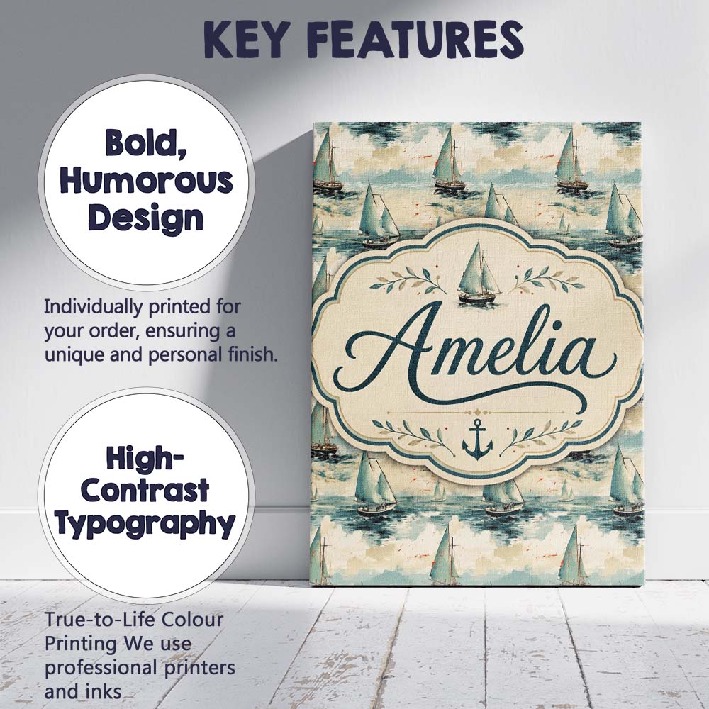 Personalised Name Classic Sailboats Sea Custom  Modern Room Accent Elegant Feature Canvas Wall Art Print Decor Picture Ready to Hang