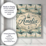 Personalised Name Classic Sailboats Sea Custom  Modern Room Accent Elegant Feature Canvas Wall Art Print Decor Picture Ready to Hang