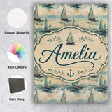 Personalised Name Classic Sailboats Sea Custom  Modern Room Accent Elegant Feature Canvas Wall Art Print Decor Picture Ready to Hang