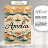 Sunset Sailing Boats Calm Sea Seamless Pattern Name Cute Unique Gift  Personalised Custom Name Super Soft Fleece Blanket Bed Sofa Throw