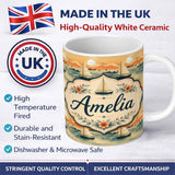 Personalized Custom Name Sunset Sailing Boats Calm Sea Seamless Pattern Name Cute Unique Gift 11oz Ceramic Coffee Tea Mug White Large Handle