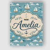 Personalised Name Cute Sailing Boats Sky Custom  Unique Gift Idea Elegant Feature Canvas Wall Art Print Decor Picture Ready to Hang