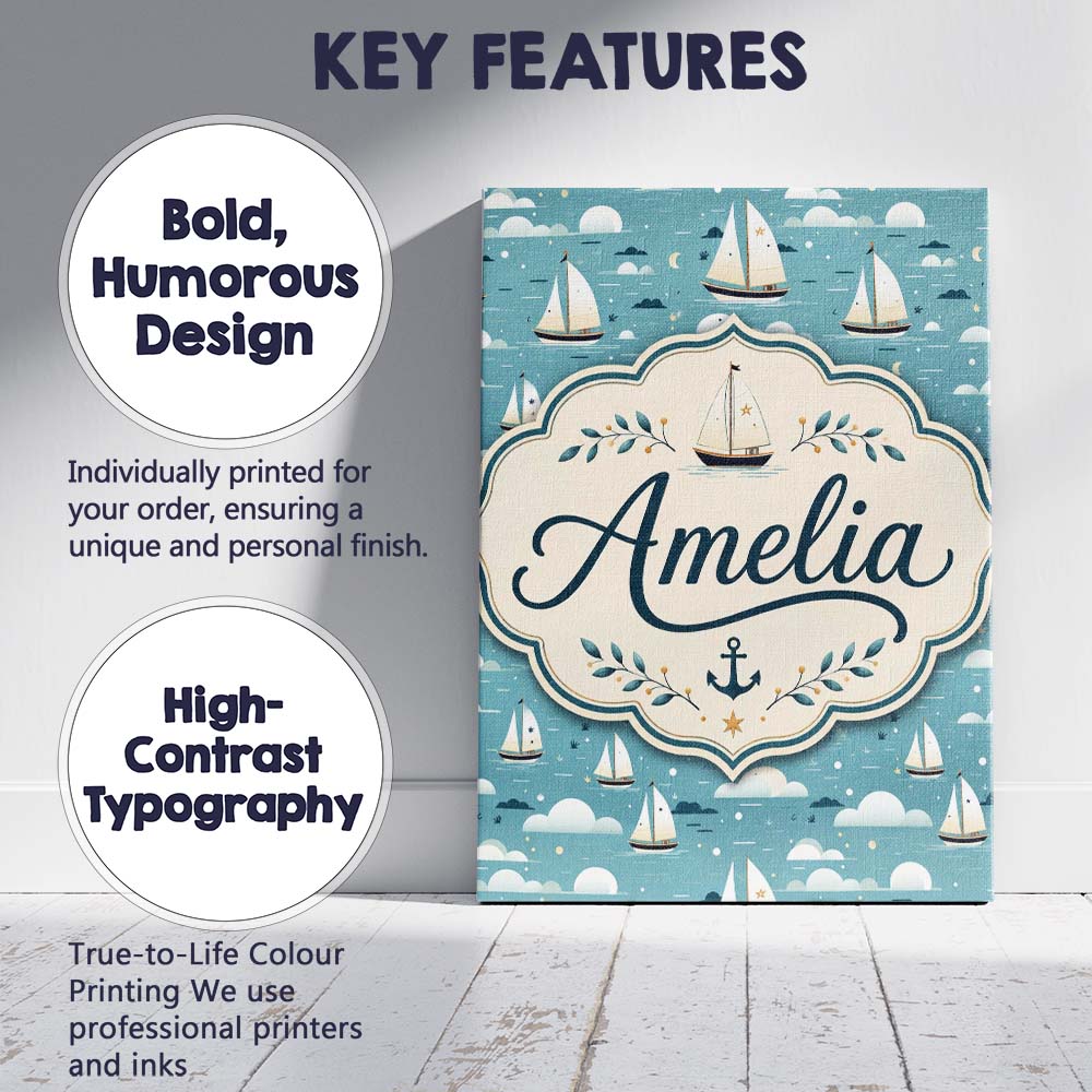 Personalised Name Cute Sailing Boats Sky Custom  Unique Gift Idea Elegant Feature Canvas Wall Art Print Decor Picture Ready to Hang