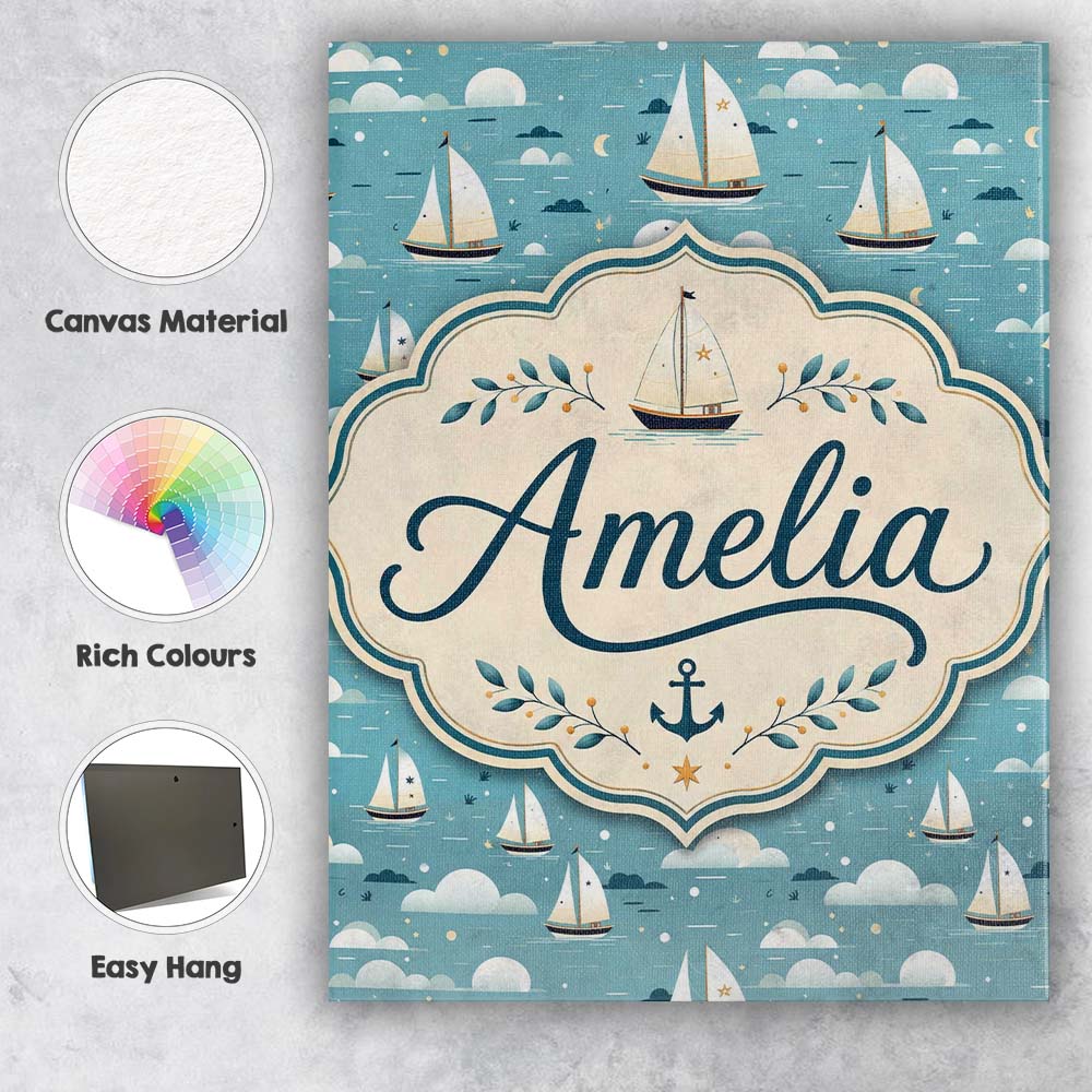 Personalised Name Cute Sailing Boats Sky Custom  Unique Gift Idea Elegant Feature Canvas Wall Art Print Decor Picture Ready to Hang