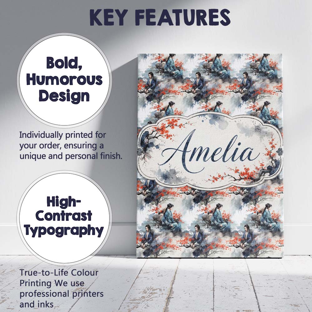 Personalised Name Asian Woman Floral Tree Custom  Unique Gift Idea Elegant Feature Canvas Wall Art Print Decor Picture Ready to Hang