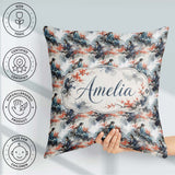 Custom Name Asian Woman Floral Tree Art Seamless Pattern Name Square Filled Cushion Throw Pillow Sofa Bed Home Decor Zip Washable UK Made