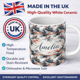 Personalized Custom Name Asian Woman Floral Tree Art Seamless Pattern Name Cute Unique Gift 11oz Ceramic Coffee Tea Mug White Large Handle