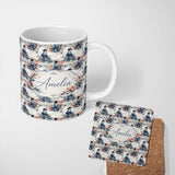 Personalized Custom Name Japanese Woman Kimono Cherry Blossom Seamless Pattern Name Cute 11oz Ceramic Coffee Tea Mug White Large Handle