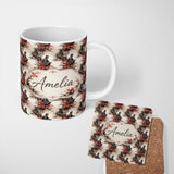 Personalized Custom Name Samurai Warrior Red Blossom Tree Seamless Pattern Name Cute Unique 11oz Ceramic Coffee Tea Mug White Large Handle