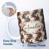 Personalized Custom Name Samurai Warrior Red Blossom Tree Seamless Pattern Name Cute Unique 11oz Ceramic Coffee Tea Mug White Large Handle