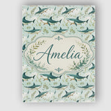 Personalised Name Cute Sharks Ocean Seaweed Custom  Bespoke Interior Contemporary Canvas Wall Art Print Decor Picture Ready to Hang