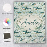 Personalised Name Cute Sharks Ocean Seaweed Custom  Bespoke Interior Contemporary Canvas Wall Art Print Decor Picture Ready to Hang