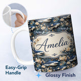 Personalized Custom Name Elegant Sharks Floral Ocean Seamless Pattern Name Cute Unique Gift 11oz Ceramic Coffee Tea Mug White Large Handle