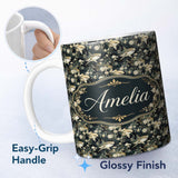 Personalized Custom Name Vintage Sharks Dark Floral Seamless Pattern Name Cute Unique Gift 11oz Ceramic Coffee Tea Mug White Large Handle