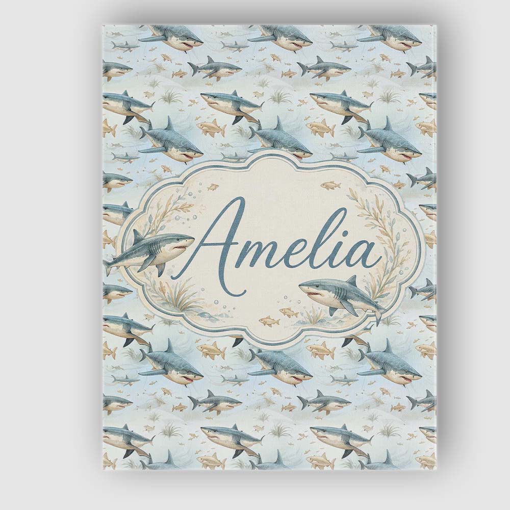 Personalised Name Realistic Sharks Ocean Custom  Unique Gift Idea Elegant Feature Canvas Wall Art Print Decor Picture Ready to Hang
