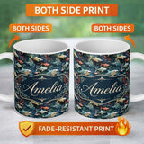 Personalized Custom Name Colorful Tropical Fish Dense Foliage Seamless Pattern Name Cute 11oz Ceramic Coffee Tea Mug White Large Handle