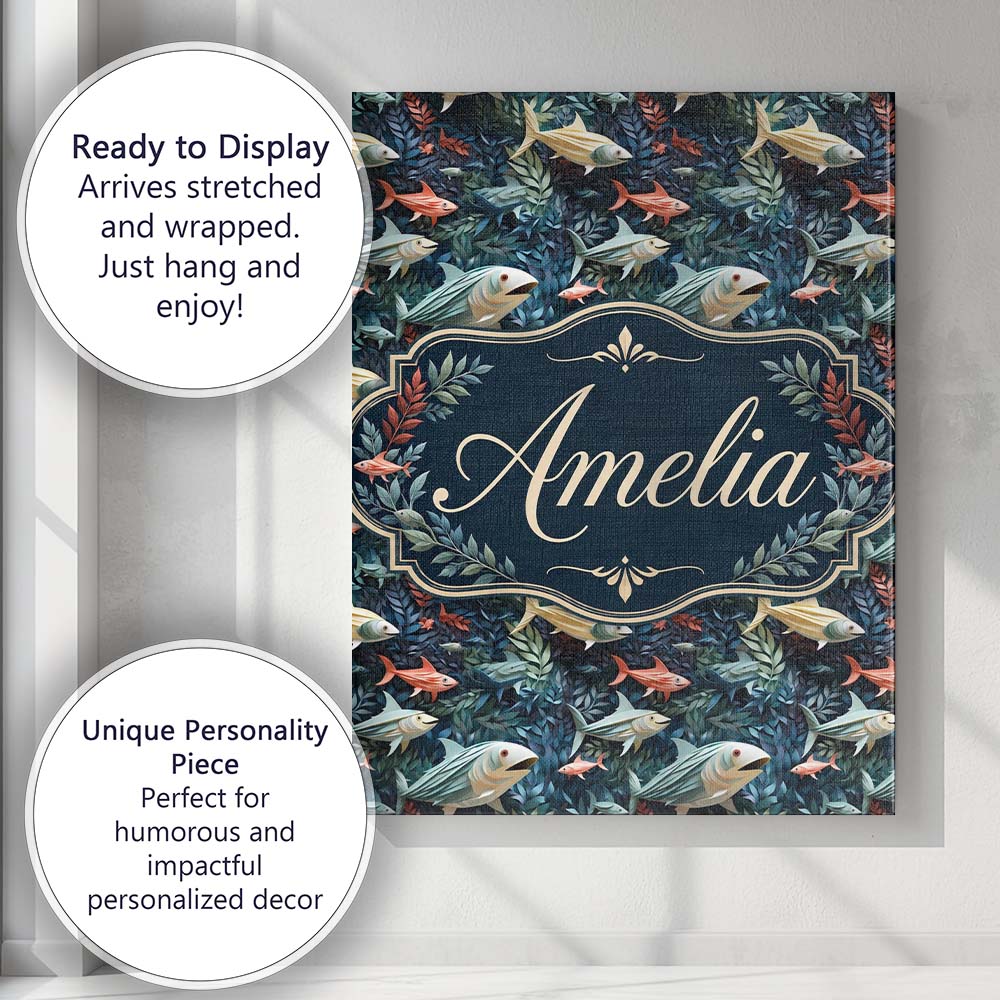 Personalised Name Colorful Tropical Fish Custom  Unique Gift Idea Elegant Feature Canvas Wall Art Print Decor Picture Ready to Hang