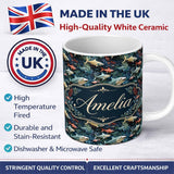 Personalized Custom Name Colorful Tropical Fish Dense Foliage Seamless Pattern Name Cute 11oz Ceramic Coffee Tea Mug White Large Handle