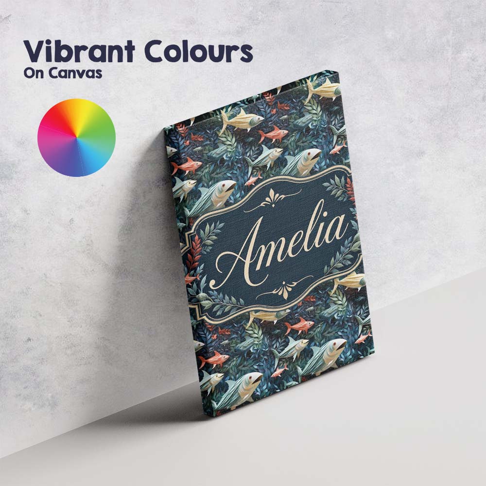 Personalised Name Colorful Tropical Fish Custom  Unique Gift Idea Elegant Feature Canvas Wall Art Print Decor Picture Ready to Hang