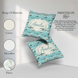 Custom Name Cartoon Sharks Blue Ocean Seamless Pattern Name Cute Square Filled Cushion Throw Pillow Sofa Bed Home Decor Zip Washable UK Made