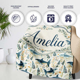 Blue Fish Botanical Seamless Pattern Name Cute Unique Gift Lovely  Personalised Custom Name Super Soft Fleece Blanket Bed Sofa Throw