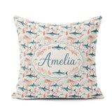 Custom Name Sharks Red Seaweed Ocean Seamless Pattern Name Cute Square Filled Cushion Throw Pillow Sofa Bed Home Decor Zip Washable UK Made