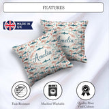 Custom Name Sharks Red Seaweed Ocean Seamless Pattern Name Cute Square Filled Cushion Throw Pillow Sofa Bed Home Decor Zip Washable UK Made