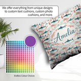 Custom Name Sharks Red Seaweed Ocean Seamless Pattern Name Cute Square Filled Cushion Throw Pillow Sofa Bed Home Decor Zip Washable UK Made