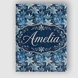 Personalised Name Blue Winter Leaves Custom Premium Decorative Design Modern Room Accent Canvas Wall Art Print Decor Picture Ready to Hang