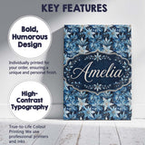 Personalised Name Blue Winter Leaves Custom Premium Decorative Design Modern Room Accent Canvas Wall Art Print Decor Picture Ready to Hang