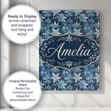 Personalised Name Blue Winter Leaves Custom Premium Decorative Design Modern Room Accent Canvas Wall Art Print Decor Picture Ready to Hang