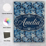 Personalised Name Blue Winter Leaves Custom Premium Decorative Design Modern Room Accent Canvas Wall Art Print Decor Picture Ready to Hang