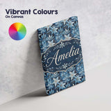 Personalised Name Blue Winter Leaves Custom Premium Decorative Design Modern Room Accent Canvas Wall Art Print Decor Picture Ready to Hang