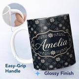 Personalized Custom Name Elegant White Floral Starburst Seamless Pattern Name Cute Unique 11oz Ceramic Coffee Tea Mug White Large Handle