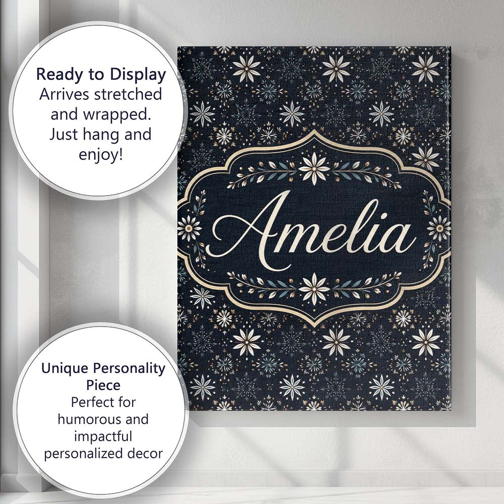 Personalised Name Elegant White Floral Custom  Unique Gift Idea Modern Room Accent Canvas Wall Art Print Decor Picture Ready to Hang
