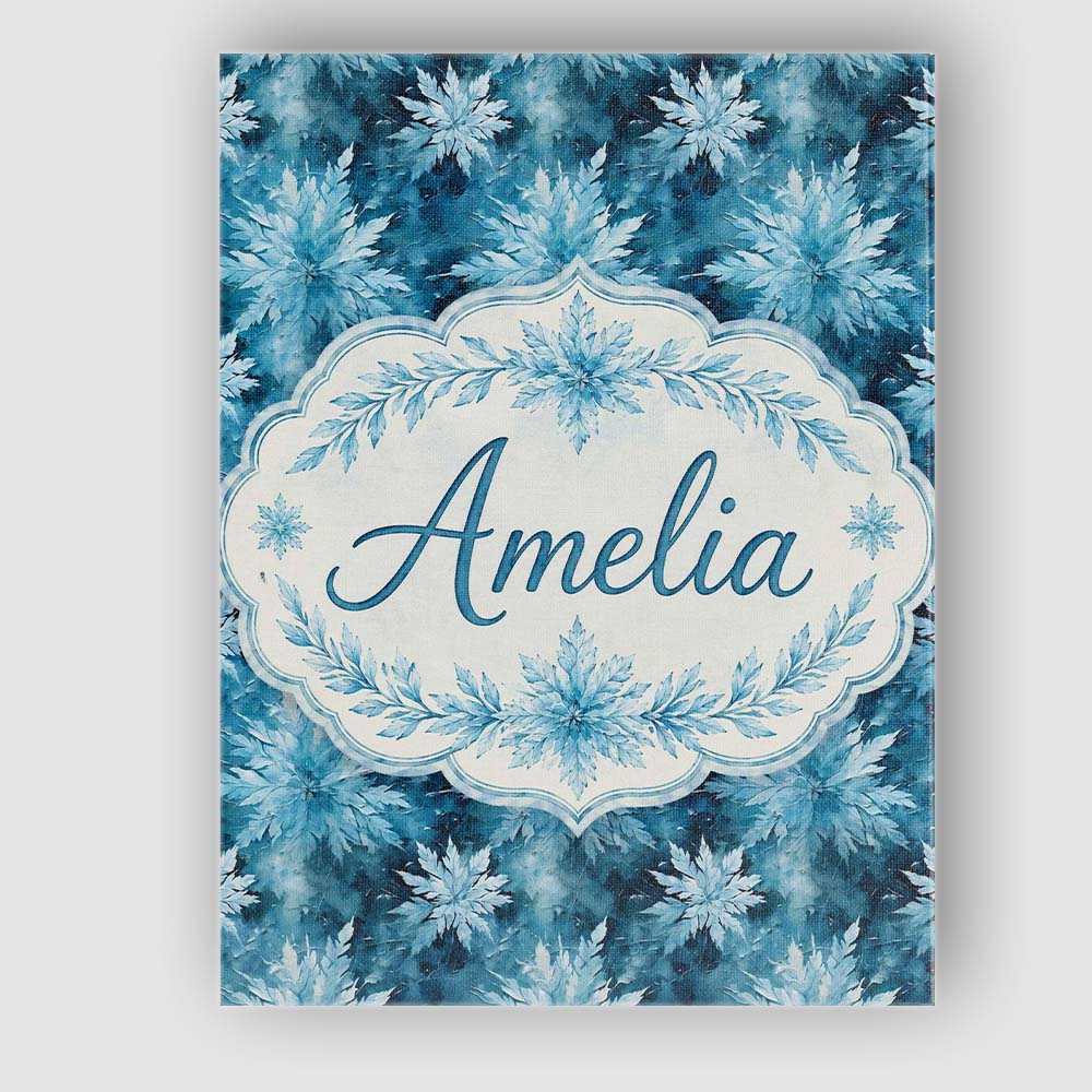 Personalised Name Frosted Blue Leaves Custom Modern Room Accent Creative Decorator Style Canvas Wall Art Print Decor Picture Ready to Hang