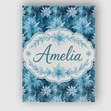 Personalised Name Frosted Blue Leaves Custom Modern Room Accent Creative Decorator Style Canvas Wall Art Print Decor Picture Ready to Hang