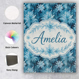 Personalised Name Frosted Blue Leaves Custom Modern Room Accent Creative Decorator Style Canvas Wall Art Print Decor Picture Ready to Hang