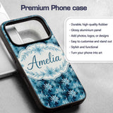 Frosted Blue Leaves Winter Seamless Pattern Name Custom Name Protective Phone Case Mobile Cover Durable Everyday Smartphone Shock Resistant