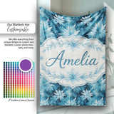 Frosted Blue Leaves Winter Seamless Pattern Name Cute Unique Gift  Personalised Custom Name Super Soft Fleece Blanket Bed Sofa Throw