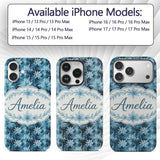 Frosted Blue Leaves Winter Seamless Pattern Name Custom Name Protective Phone Case Mobile Cover Durable Everyday Smartphone Shock Resistant