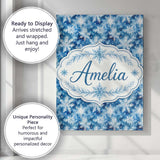 Personalised Name Snowflake Winter Blue Sky Custom  Bespoke Interior Contemporary Canvas Wall Art Print Decor Picture Ready to Hang