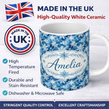 Personalized Custom Name Snowflake Winter Blue Sky Seamless Pattern Name Cute Unique Gift 11oz Ceramic Coffee Tea Mug White Large Handle