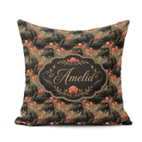 Custom Name Black Swan Red Flowers Nature Seamless Pattern Name Square Filled Cushion Throw Pillow Sofa Bed Home Decor Zip Washable UK Made