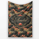Black Swan Red Flowers Nature Seamless Pattern Name Cute Unique Gift  Personalised Custom Name Super Soft Fleece Blanket Bed Sofa Throw