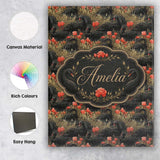 Personalised Name Black Swan Red Flowers Custom  Unique Gift Idea Elegant Feature Canvas Wall Art Print Decor Picture Ready to Hang
