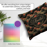 Custom Name Black Swan Red Flowers Nature Seamless Pattern Name Square Filled Cushion Throw Pillow Sofa Bed Home Decor Zip Washable UK Made