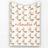 Gold Glitter Reindeer Sleigh Christmas White Background Seamless  Personalised Custom Name Super Soft Fleece Blanket Bed Sofa Throw